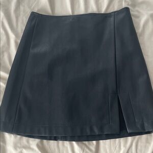 Maeve black Faux Leather Mini Skirt with Front Slit